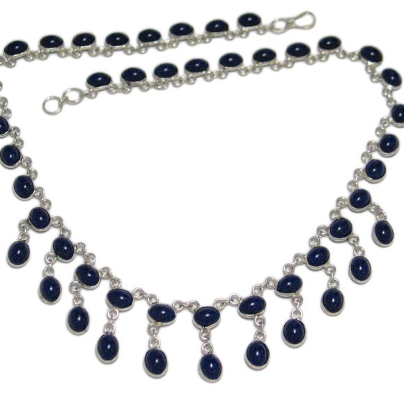 Bib Chain Necklace Sterling Silver w/ Blue Stone - Picture 1 of 5